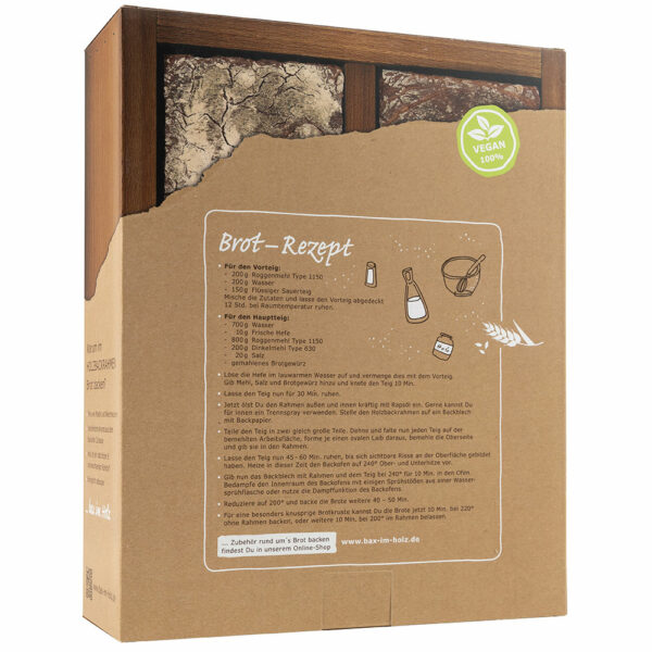 Bax im Holz Holz-Backrahmen doppelt Verpackung mit Rezept